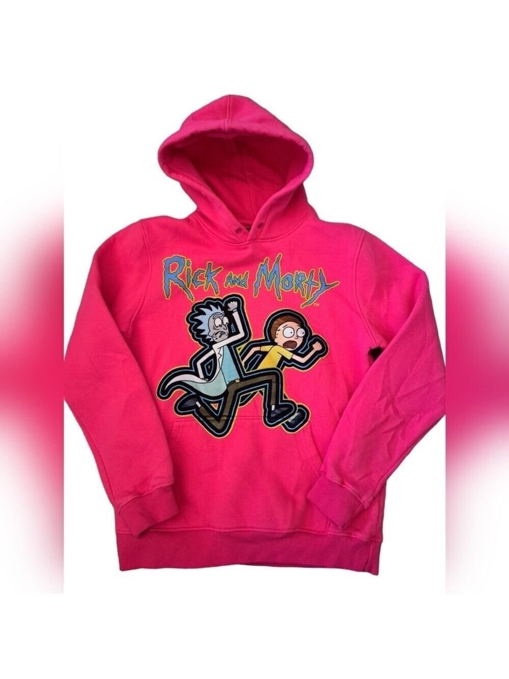 RICK and MORTY hooded sweater sweatshirt PINK cozy thick cotton coastal ladies L